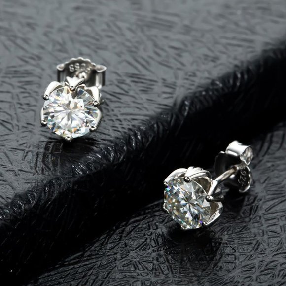 2-Carat tw Stud Earrings Tulip Style GRA Lab Certified D/VVS1 Round Moissanite - Picture 2 of 5